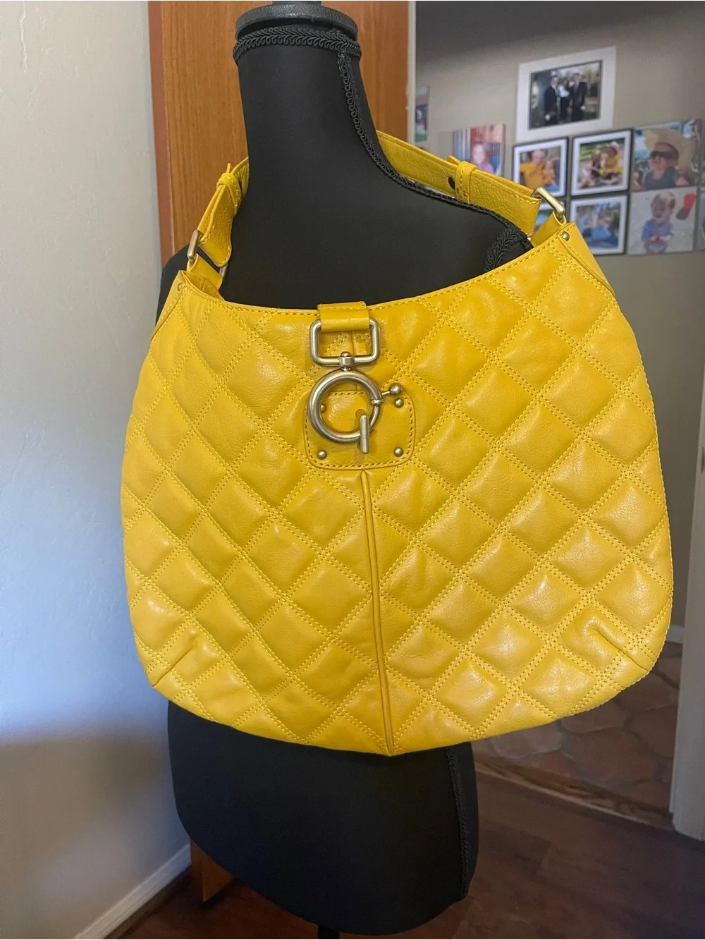 J. Crew Avery Quilted Leather Hobo w Gold Ring Detail